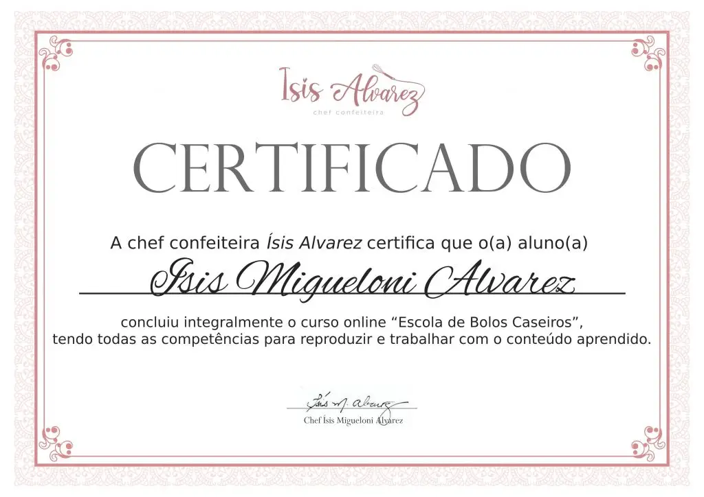 certificado escola de bolos caseiros